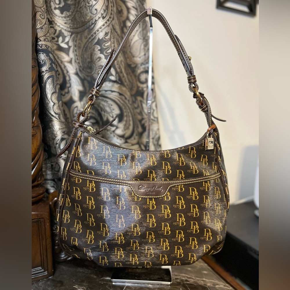 Dooney & Bourke Signature Dark Brown Leather 1975 Collins Bag